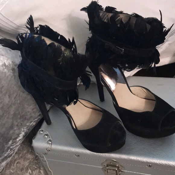Michael Kors Shoes - Sexy black suede w Ostrich feather around ankle Michael Kors Shoes - Sexy black suede w Ostrich feather around ankle